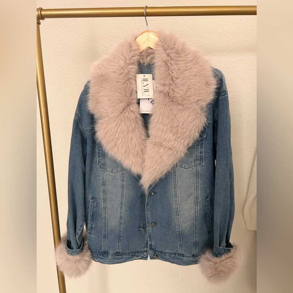 Fur Denim Jean Jacket (with tags)
